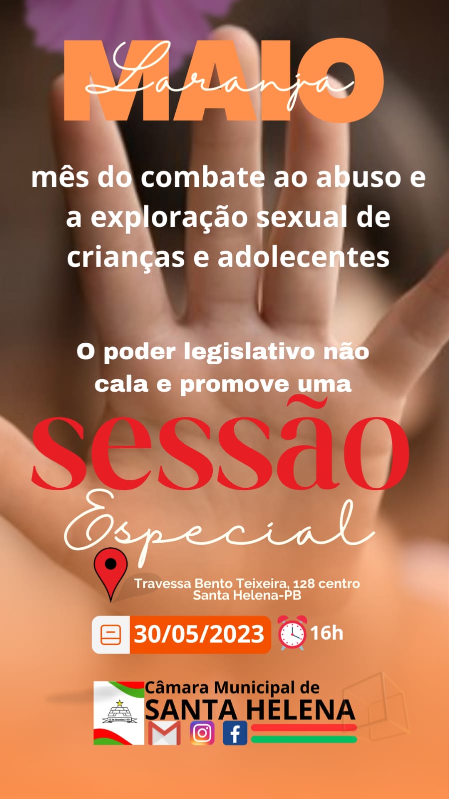 Hoje, 30 de maio realizaremos uma sessão especial em total apoio a campanha do MAIO AMARELO, que trata do combate ao abuso e exploração sexual de crianças e adolescentes. 